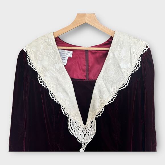 NEW Vintage 90s Scott McClintock Dress 24W Burgundy Velvet Sheath Lace Collar - Picture 6 of 10